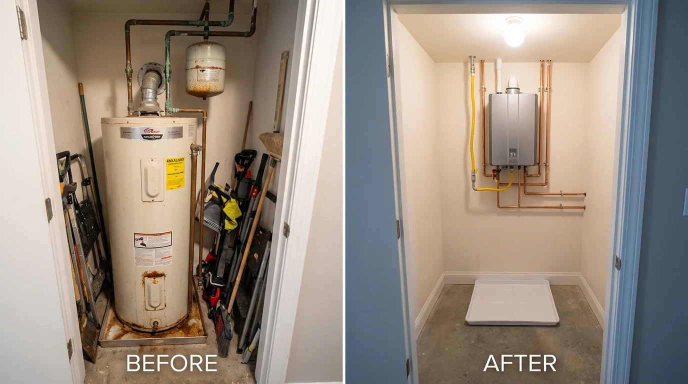 Tank water heater versus wall-mounted tankless unit comparison for Avon, MA homeowners